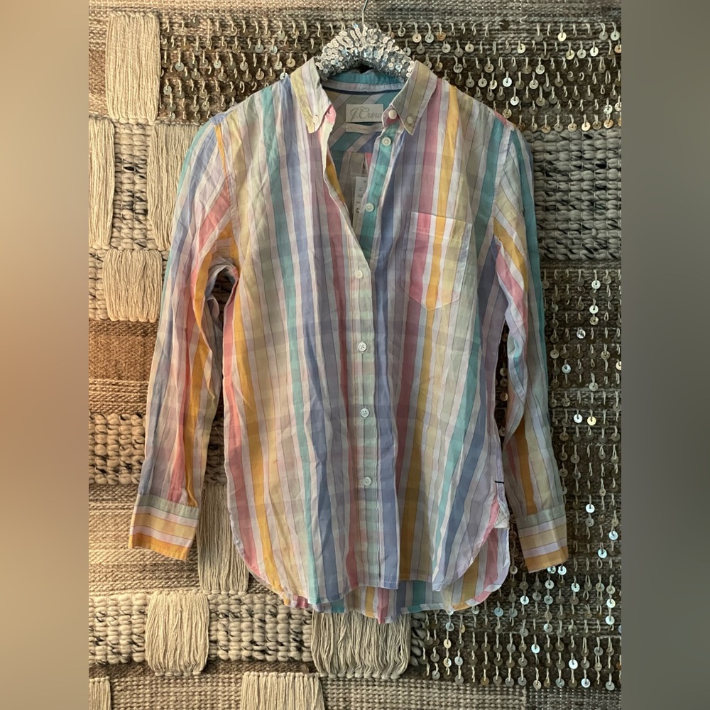 🌈 Long-sleeve J. Crew rainbow 🌈 button down cotton size S NWT!